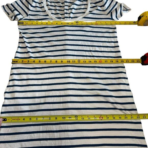 Faherty Merritt Dress Amagansett Stripe Scoop Neck Button Back Pocket L Organic - Picture 9 of 12